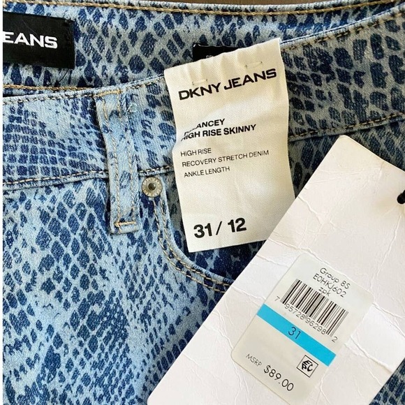 DKNY High Rise Skinny Delancey Snake Skin Printed Jeans 31/12 NWT WMN'S - Picture 10 of 15